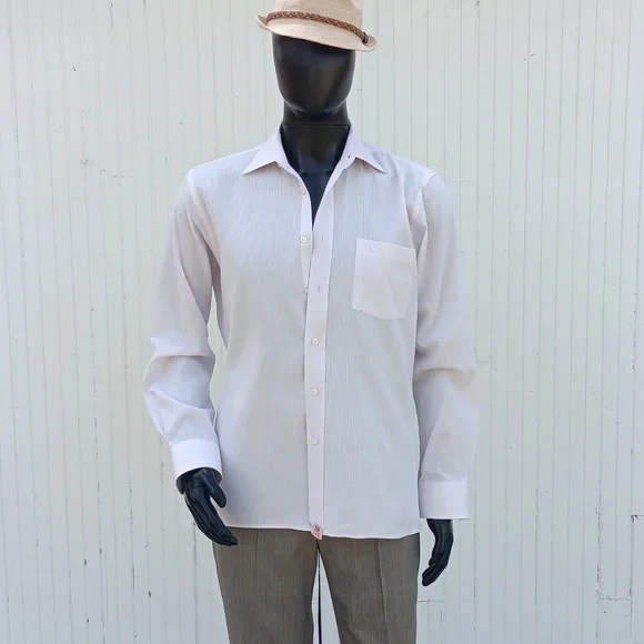 CHRISTIAN DIOR VINTAGE MEN'S PURE WHITE STRIPED LUXURY * CRESTED DRESS SHIRT